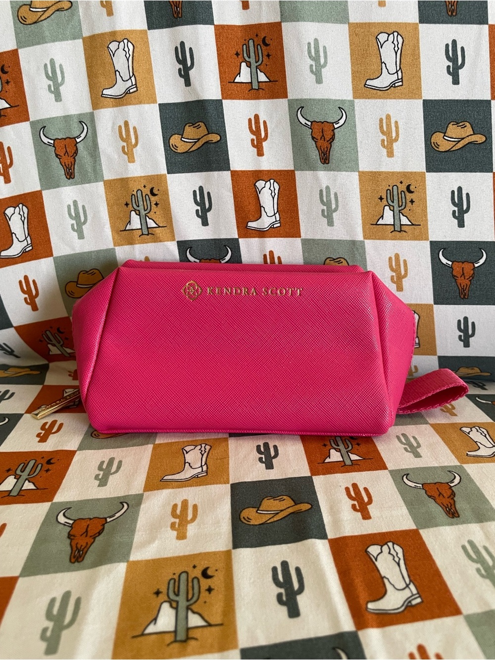 Kendra Scott Hot Pink Zip Cosmetic Case with Gold Logo